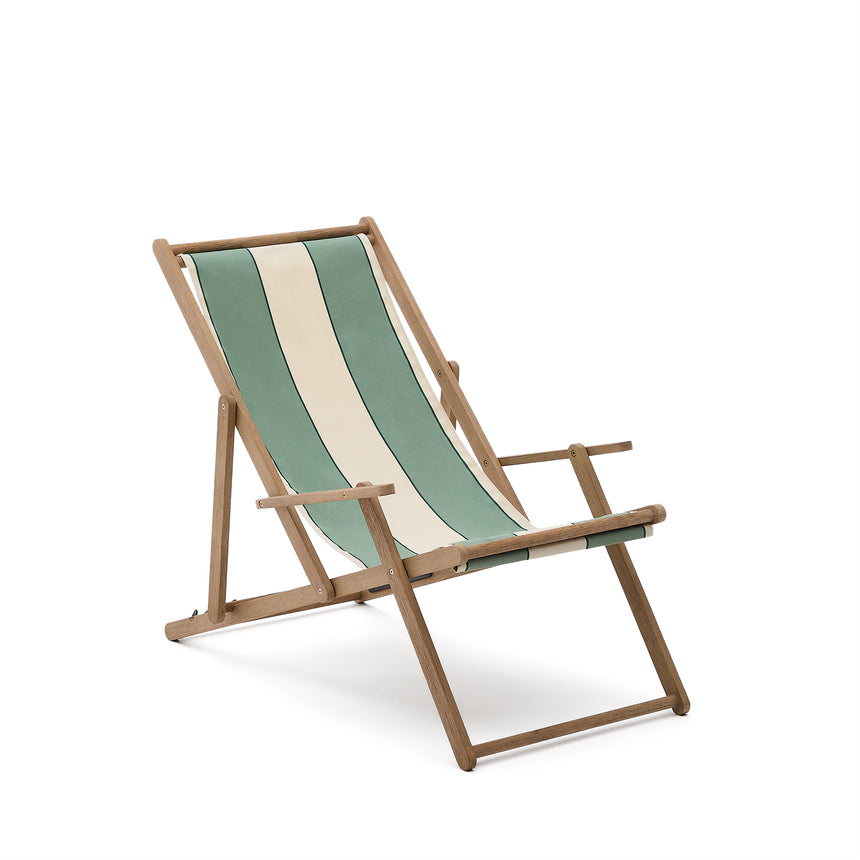 Grün-beige gestreifter klappbarer Outdoor-Liegestuhl Vilara aus massivem Akazienholz, FSC 100% - ZEN ZONE Furniture