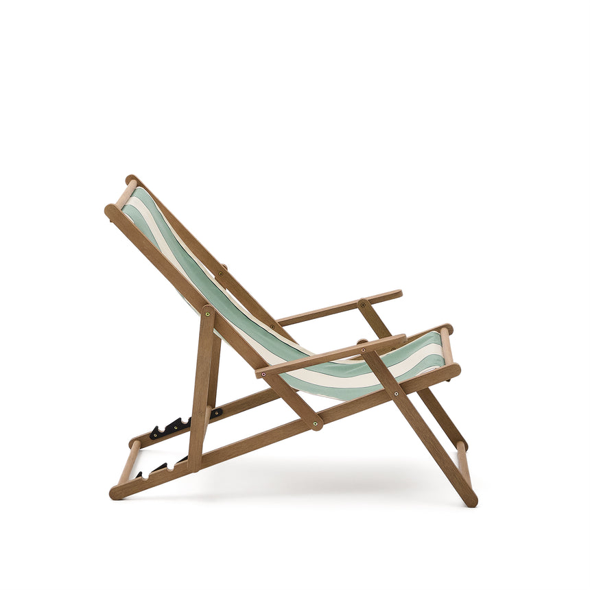 Grün-beige gestreifter klappbarer Outdoor-Liegestuhl Vilara aus massivem Akazienholz, FSC 100% - ZEN ZONE Furniture