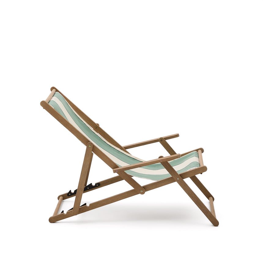 Grün-beige gestreifter klappbarer Outdoor-Liegestuhl Vilara aus massivem Akazienholz, FSC 100% - ZEN ZONE Furniture