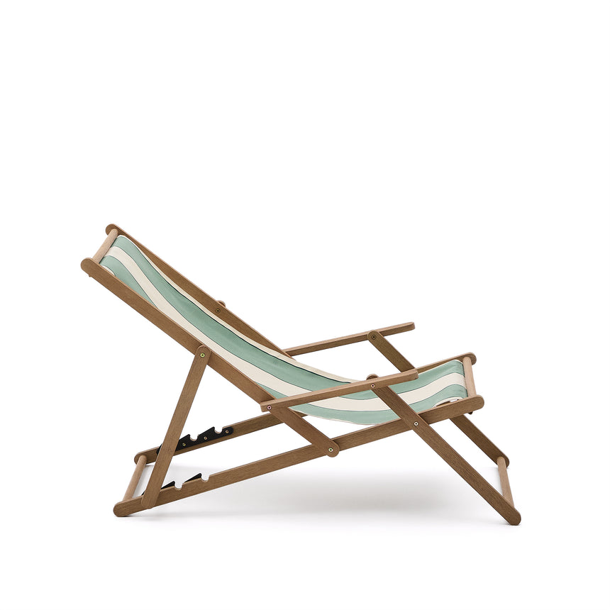 Grün-beige gestreifter klappbarer Outdoor-Liegestuhl Vilara aus massivem Akazienholz, FSC 100% - ZEN ZONE Furniture