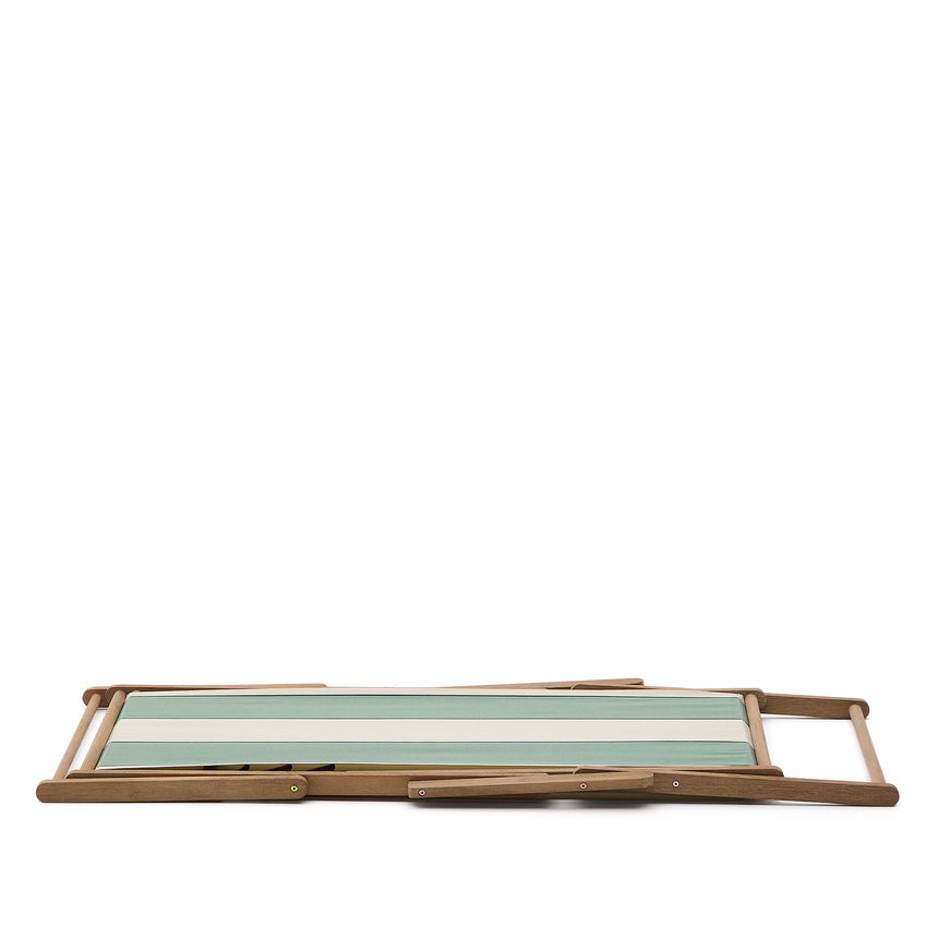 Grün-beige gestreifter klappbarer Outdoor-Liegestuhl Vilara aus massivem Akazienholz, FSC 100% - ZEN ZONE Furniture