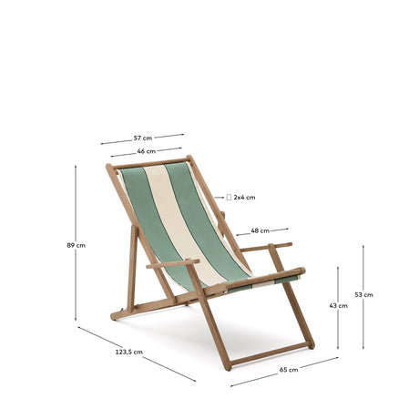 Grün-beige gestreifter klappbarer Outdoor-Liegestuhl Vilara aus massivem Akazienholz, FSC 100% - ZEN ZONE Furniture