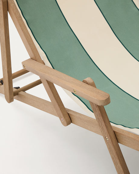 Grün-beige gestreifter klappbarer Outdoor-Liegestuhl Vilara aus massivem Akazienholz, FSC 100% - ZEN ZONE Furniture