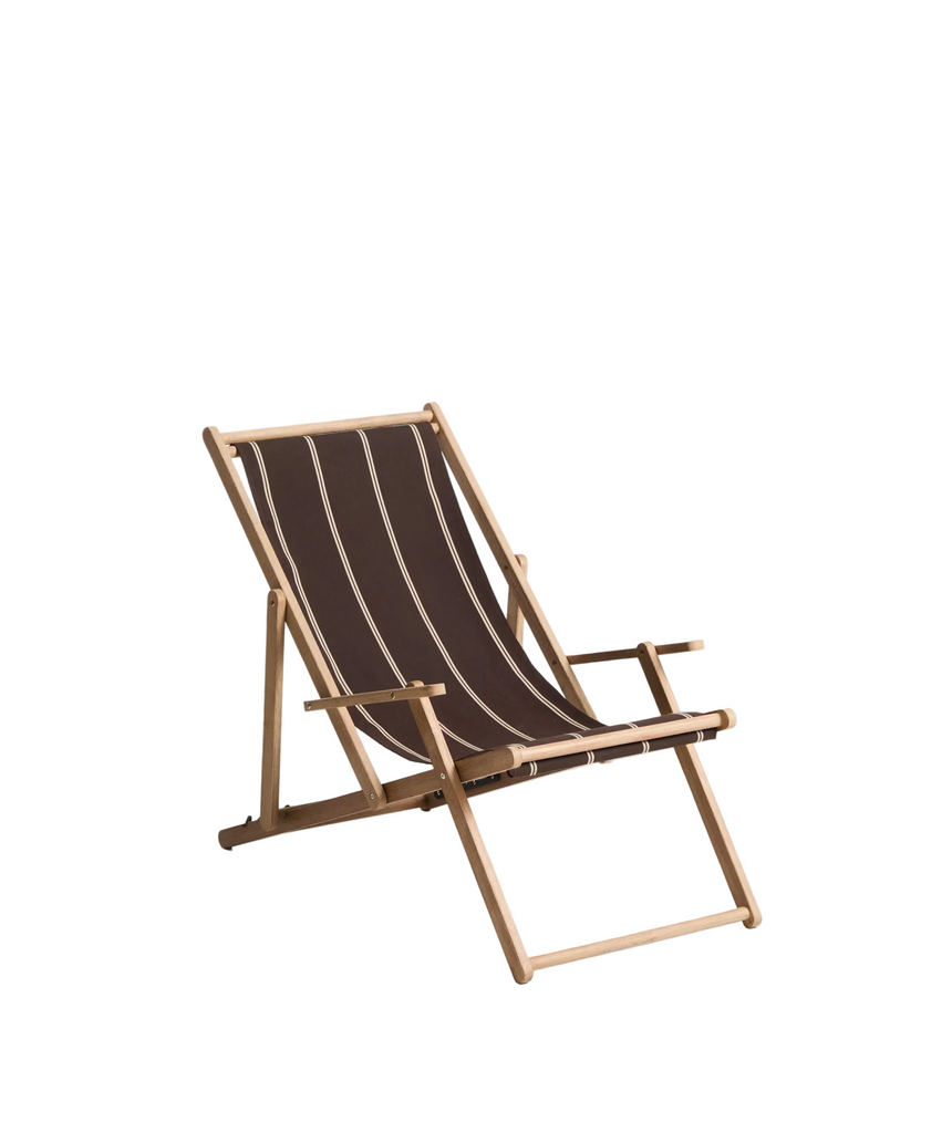 Braun-beige gestreifter klappbarer Outdoor-Liegestuhl Vilara aus massivem Akazienholz, FSC 100% - ZEN ZONE Furniture