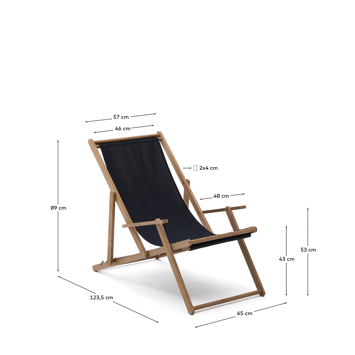 Klappbarer Outdoor-Liegestuhl Vilara in Schwarz aus massivem Akazienholz FSC 100%