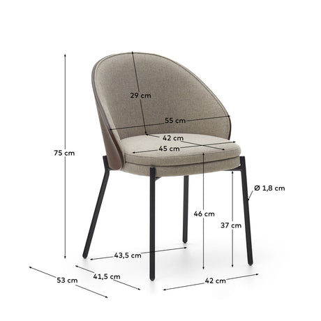 Eamy Stuhl hellbraun Eschenfurnier mit Wenge-Finish und Metall in Schwarz - ZEN ZONE Furniture