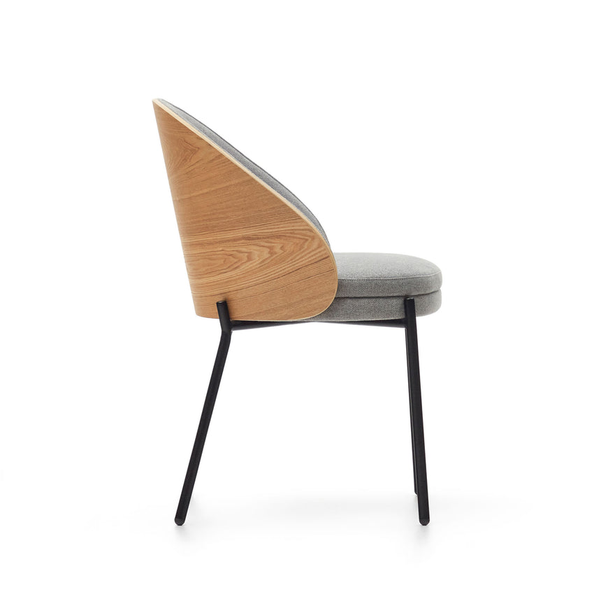 Eamy Stuhl hellgrau Eschenfurnier mit natürlichem Finish und Metall in Schwarz - ZEN ZONE Furniture