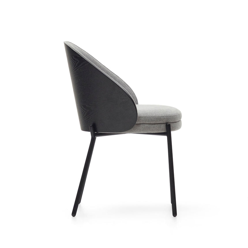 Eamy Stuhl hellgrau Eschenfurnier mit schwarzem Finish und Metall in Schwarz - ZEN ZONE Furniture