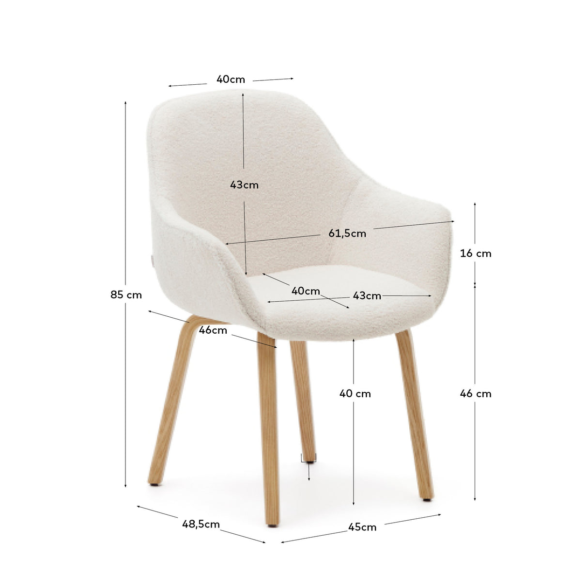 Aleli Stuhl mit Bouclé in Weiß Beine aus massivem Eschenholz mit natürlichem Finish - ZEN ZONE Furniture