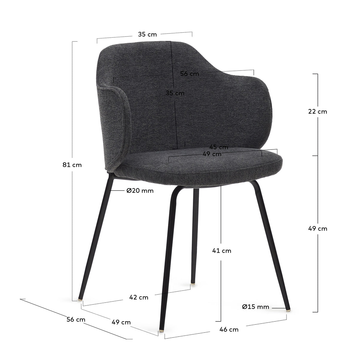 Yunia Stuhl Dark Grey-Finish - ZEN ZONE