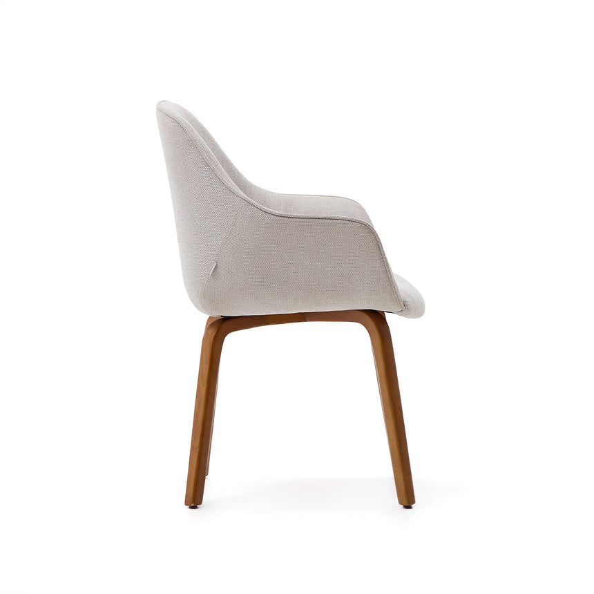 Aleli Stuhl mit Chenille in Beige Beine aus massivem Eschenholz mit Nussholz-Finish - ZEN ZONE Furniture