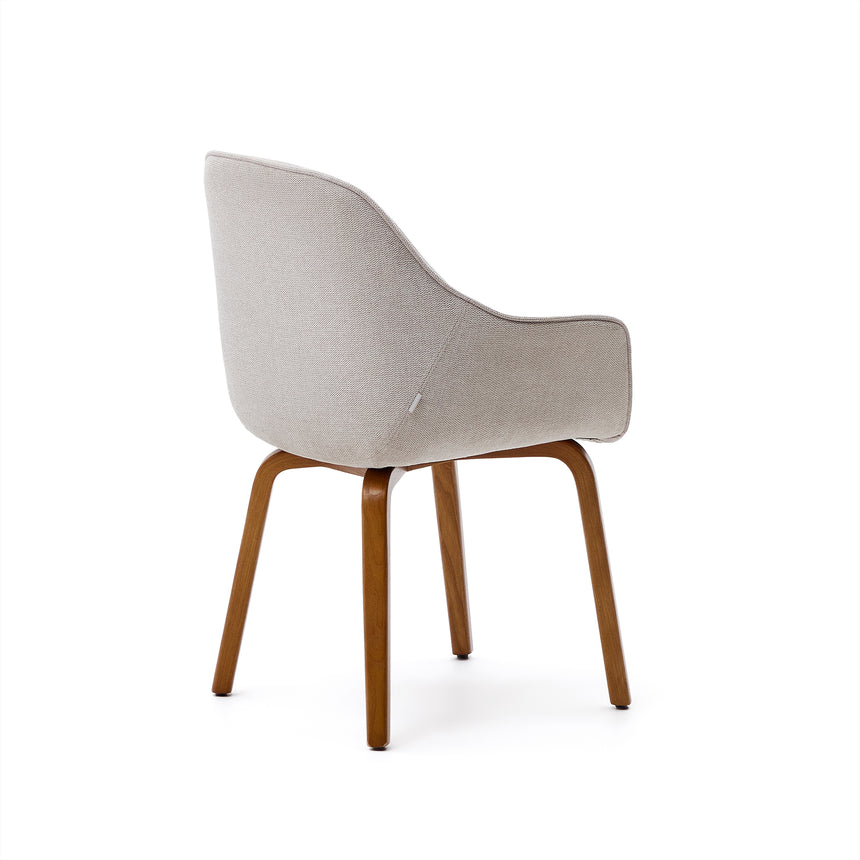 Aleli Stuhl mit Chenille in Beige Beine aus massivem Eschenholz mit Nussholz-Finish - ZEN ZONE Furniture
