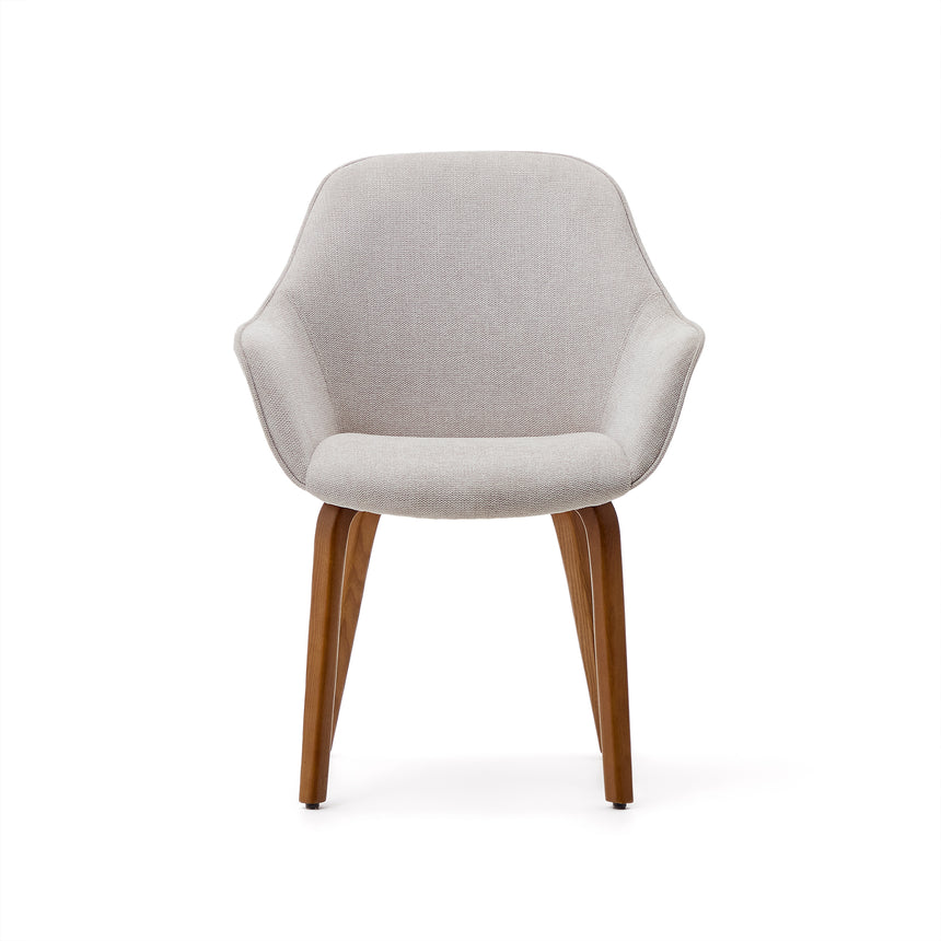 Aleli Stuhl mit Chenille in Beige Beine aus massivem Eschenholz mit Nussholz-Finish - ZEN ZONE Furniture