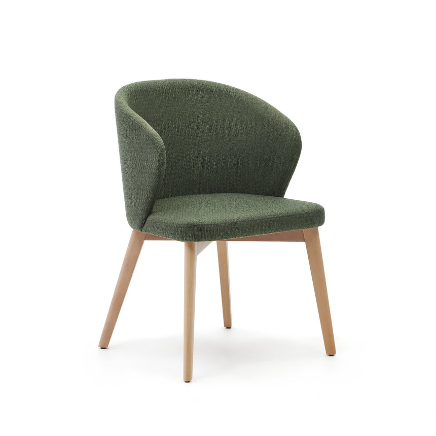 Darice Stuhl aus grüner Chenille und massivem Buchenholz 100% FSC mit naturfarbenem Finish - ZEN ZONE Furniture