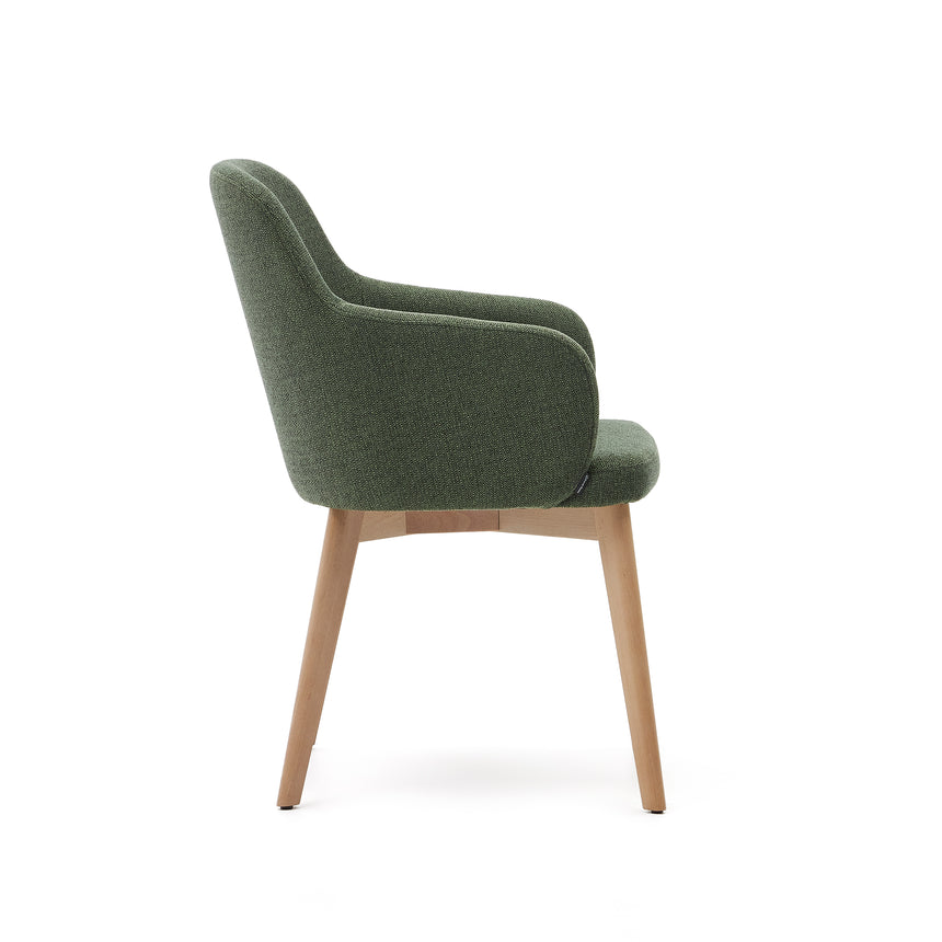 Nelida Stuhl aus grüner Chenille und massivem Buchenholz mit naturfarbenem Finish FSC 100% - ZEN ZONE Furniture