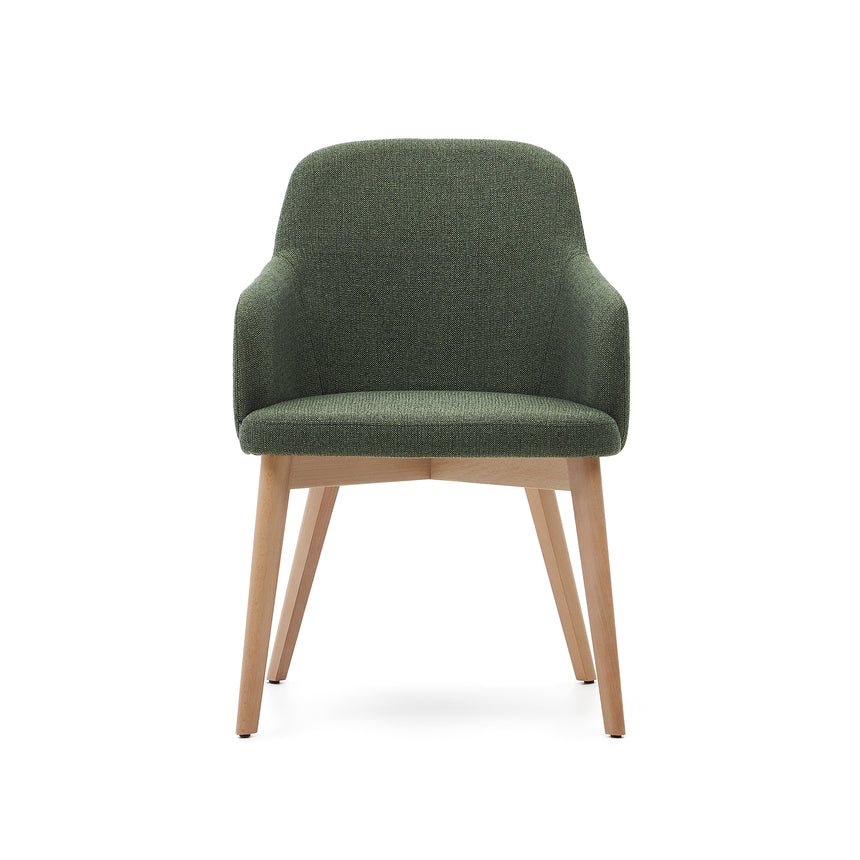 Nelida Stuhl aus grüner Chenille und massivem Buchenholz mit naturfarbenem Finish FSC 100% - ZEN ZONE Furniture