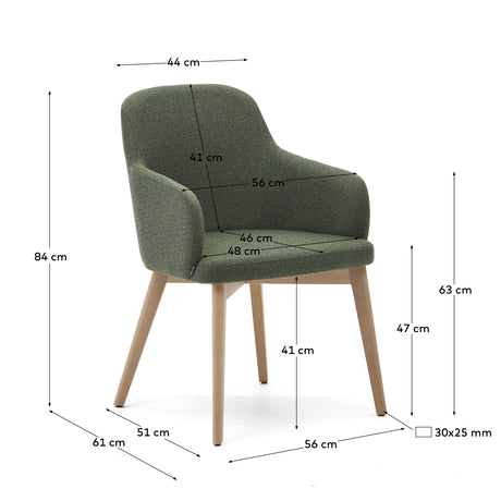 Nelida Stuhl aus grüner Chenille und massivem Buchenholz mit naturfarbenem Finish FSC 100% - ZEN ZONE Furniture