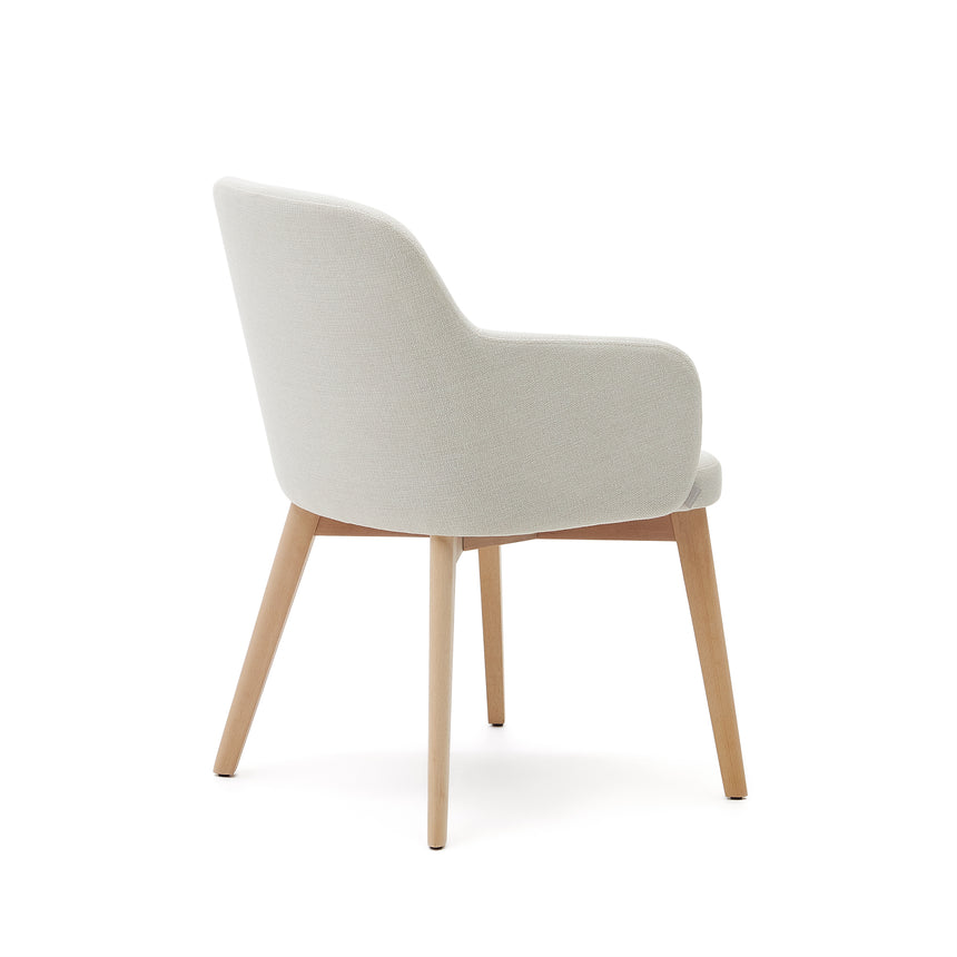 Nelida Stuhl aus beigefarbener Chenille und massivem Buchenholz 100% FSC mit naturfarbenem - ZEN ZONE Furniture