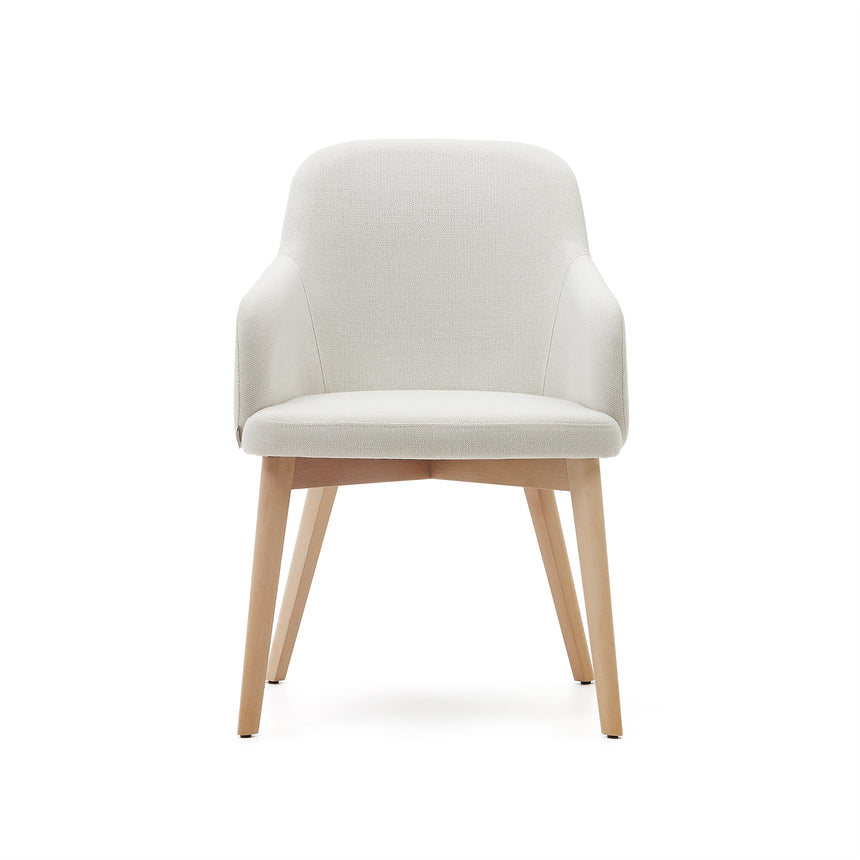 Nelida Stuhl aus beigefarbener Chenille und massivem Buchenholz 100% FSC mit naturfarbenem - ZEN ZONE Furniture
