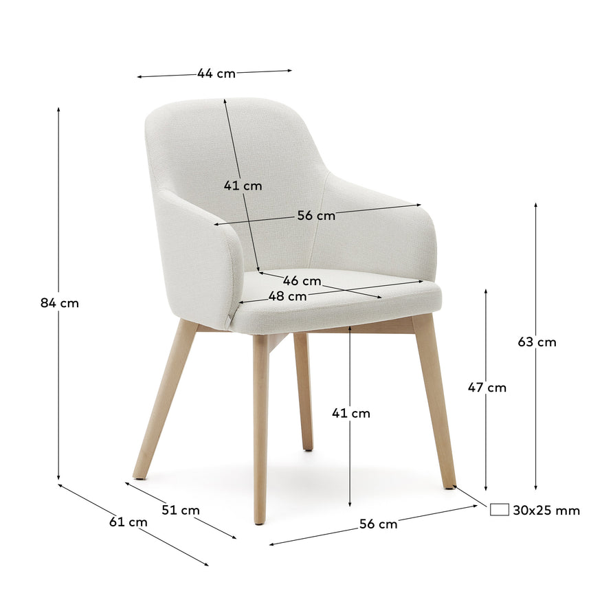 Nelida Stuhl aus beigefarbener Chenille und massivem Buchenholz 100% FSC mit naturfarbenem - ZEN ZONE Furniture