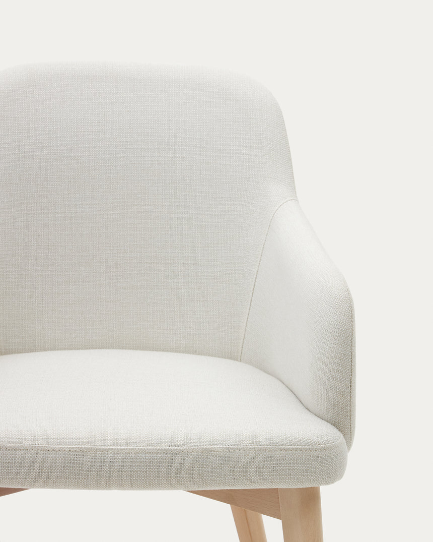 Nelida Stuhl aus beigefarbener Chenille und massivem Buchenholz 100% FSC mit naturfarbenem - ZEN ZONE Furniture