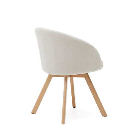 Marvin Drehstuhl mit beiger Chenille Beinen aus massiver Buche mit natürlichem Finish - ZEN ZONE Furniture