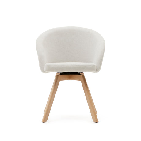 Marvin Drehstuhl mit beiger Chenille Beinen aus massiver Buche mit natürlichem Finish - ZEN ZONE Furniture