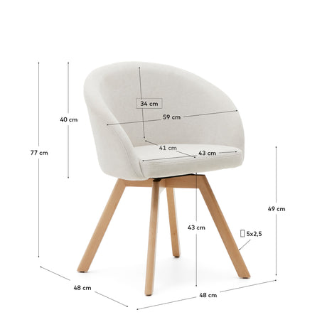 Marvin Drehstuhl mit beiger Chenille Beinen aus massiver Buche mit natürlichem Finish - ZEN ZONE Furniture