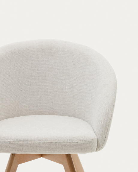 Marvin Drehstuhl mit beiger Chenille Beinen aus massiver Buche mit natürlichem Finish - ZEN ZONE Furniture