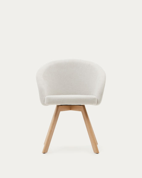 Marvin Drehstuhl mit beiger Chenille Beinen aus massiver Buche mit natürlichem Finish - ZEN ZONE Furniture