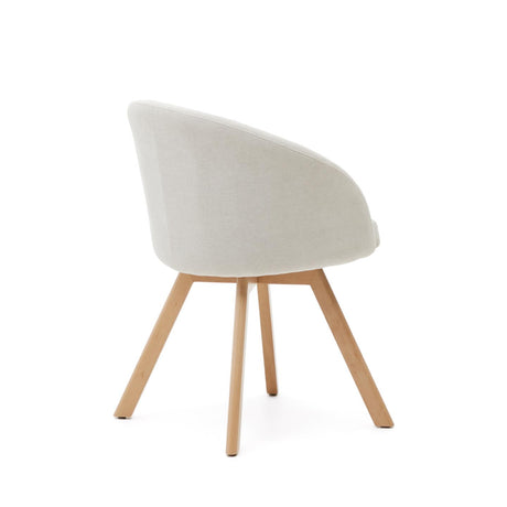 Marvin Drehstuhl mit beiger Chenille Beinen aus massiver Buche mit natürlichem Finish - ZEN ZONE