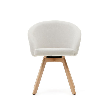 Marvin Drehstuhl mit beiger Chenille Beinen aus massiver Buche mit natürlichem Finish - ZEN ZONE