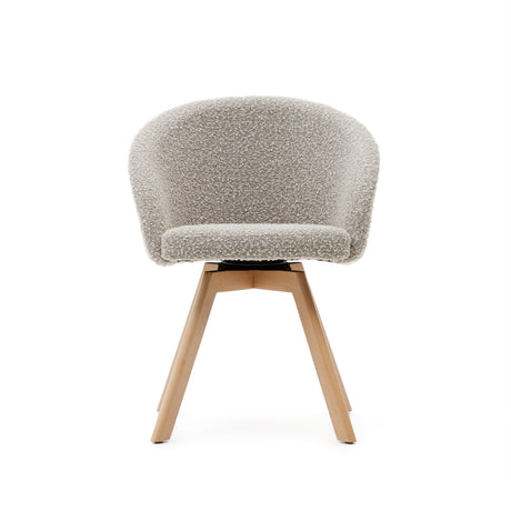 Marvin Drehstuhl mit Bouclé-Polsterung in Grau Beine massive Buche mit natürlichem Finish - ZEN ZONE Furniture
