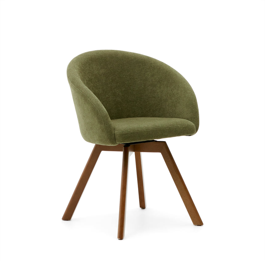 Marvin Drehstuhl mit grüner Chenille Beine aus massiver Buche mit Nussholzfinish - ZEN ZONE Furniture