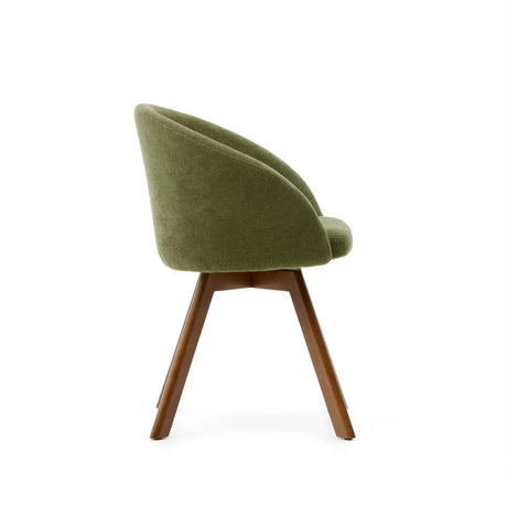 Marvin Drehstuhl mit grüner Chenille Beine aus massiver Buche mit Nussholzfinish - ZEN ZONE Furniture
