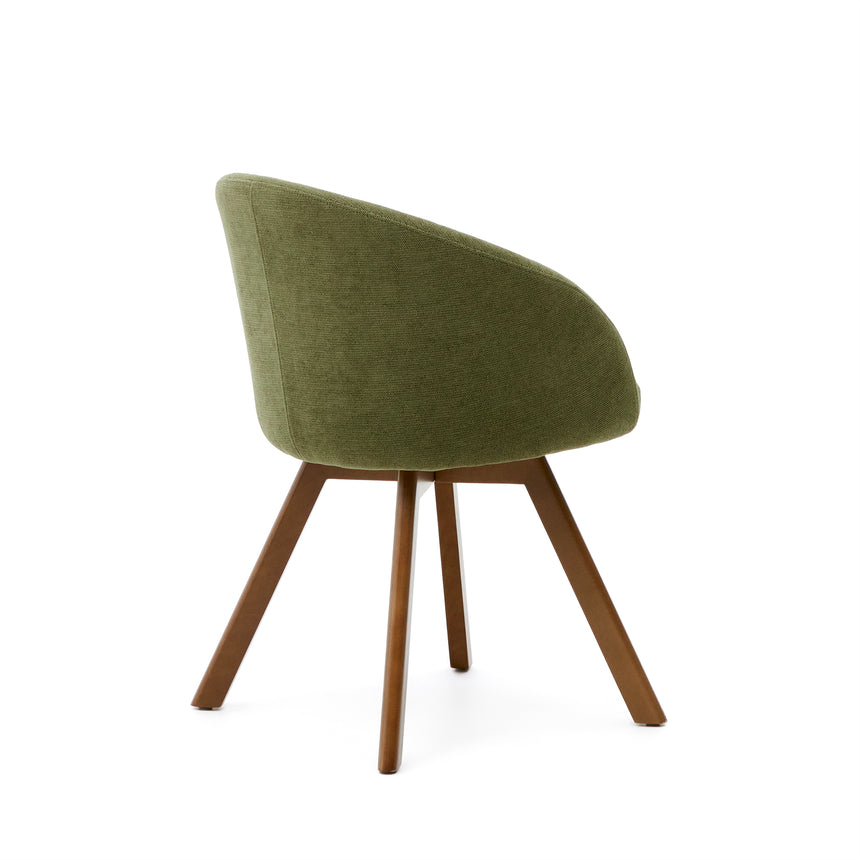 Marvin Drehstuhl mit grüner Chenille Beine aus massiver Buche mit Nussholzfinish - ZEN ZONE Furniture