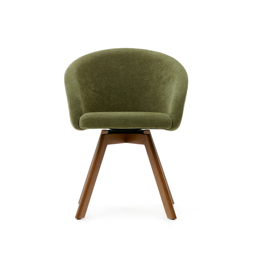 Marvin Drehstuhl mit grüner Chenille Beine aus massiver Buche mit Nussholzfinish - ZEN ZONE Furniture