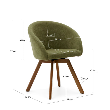 Marvin Drehstuhl mit grüner Chenille Beine aus massiver Buche mit Nussholzfinish - ZEN ZONE Furniture