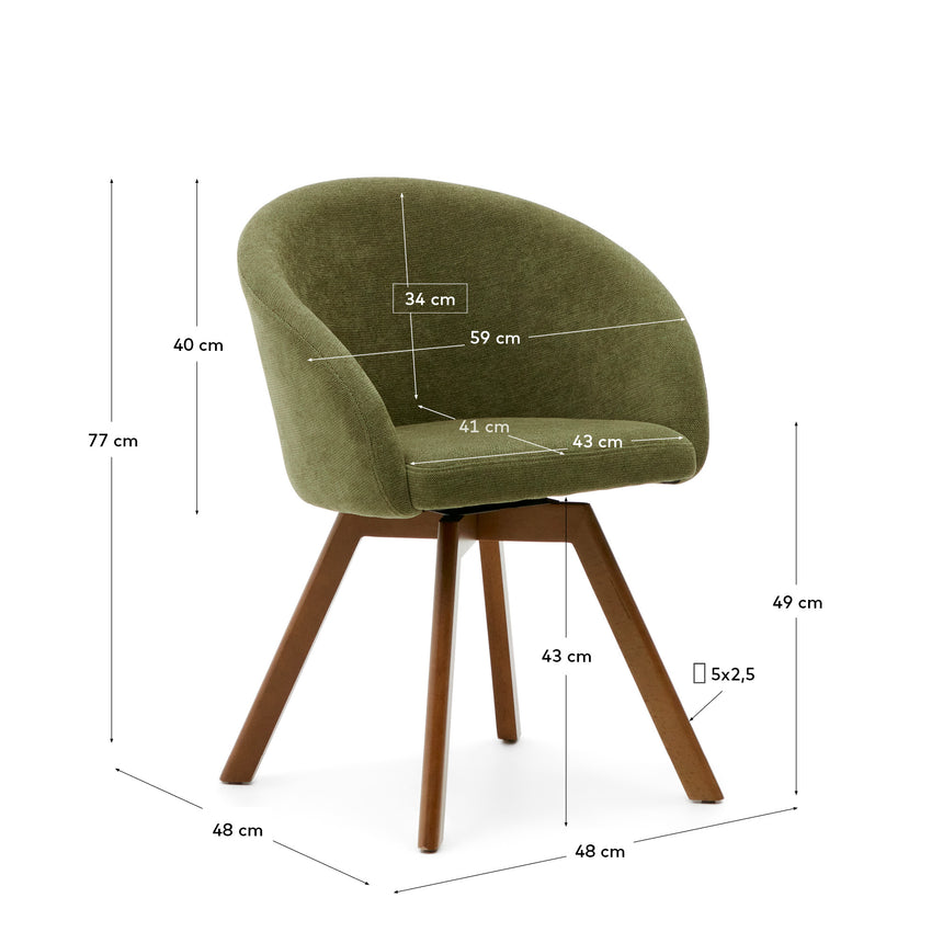 Marvin Drehstuhl mit grüner Chenille Beine aus massiver Buche mit Nussholzfinish - ZEN ZONE Furniture