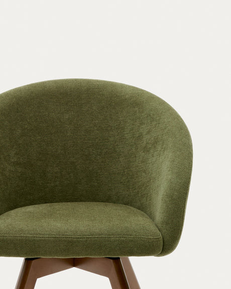 Marvin Drehstuhl mit grüner Chenille Beine aus massiver Buche mit Nussholzfinish - ZEN ZONE Furniture