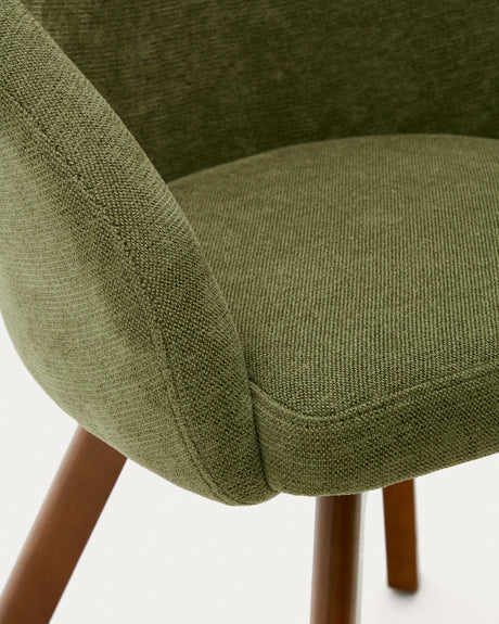 Marvin Drehstuhl mit grüner Chenille Beine aus massiver Buche mit Nussholzfinish - ZEN ZONE Furniture