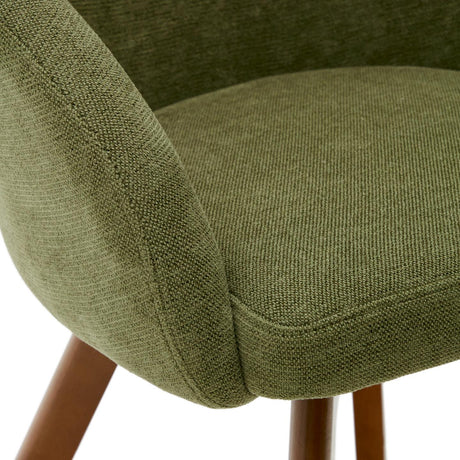 Marvin Drehstuhl mit grüner Chenille Beine aus massiver Buche mit Nussholzfinish - ZEN ZONE