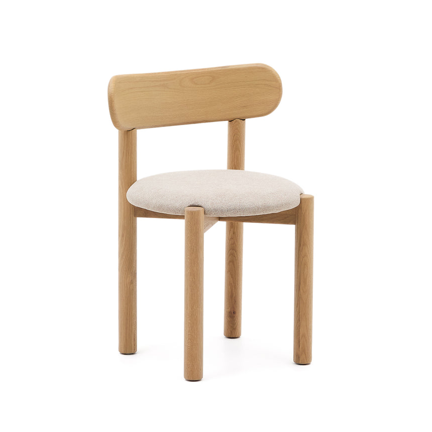 Nebai Stuhl mit beiger Chenille und Gestell aus massivem Eichenholz mit naturfarbenem Fini - ZEN ZONE Furniture