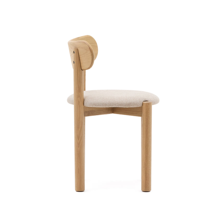 Nebai Stuhl mit beiger Chenille und Gestell aus massivem Eichenholz mit naturfarbenem Fini - ZEN ZONE Furniture