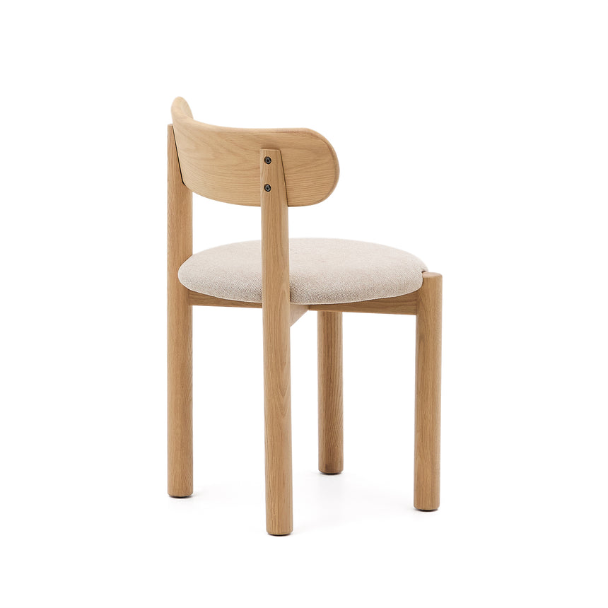 Nebai Stuhl mit beiger Chenille und Gestell aus massivem Eichenholz mit naturfarbenem Fini - ZEN ZONE Furniture