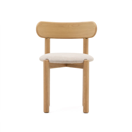 Nebai Stuhl mit beiger Chenille und Gestell aus massivem Eichenholz mit naturfarbenem Fini - ZEN ZONE Furniture
