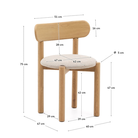 Nebai Stuhl mit beiger Chenille und Gestell aus massivem Eichenholz mit naturfarbenem Fini - ZEN ZONE Furniture