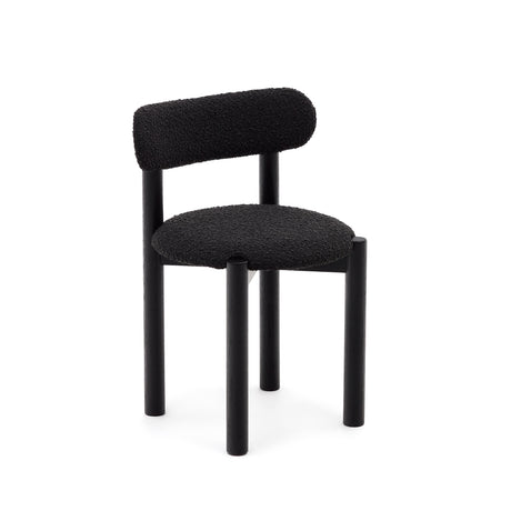 Nebai Stuhl aus schwarzem Bouclé und massivem Eichenholz mit schwarzem Finish - ZEN ZONE Furniture