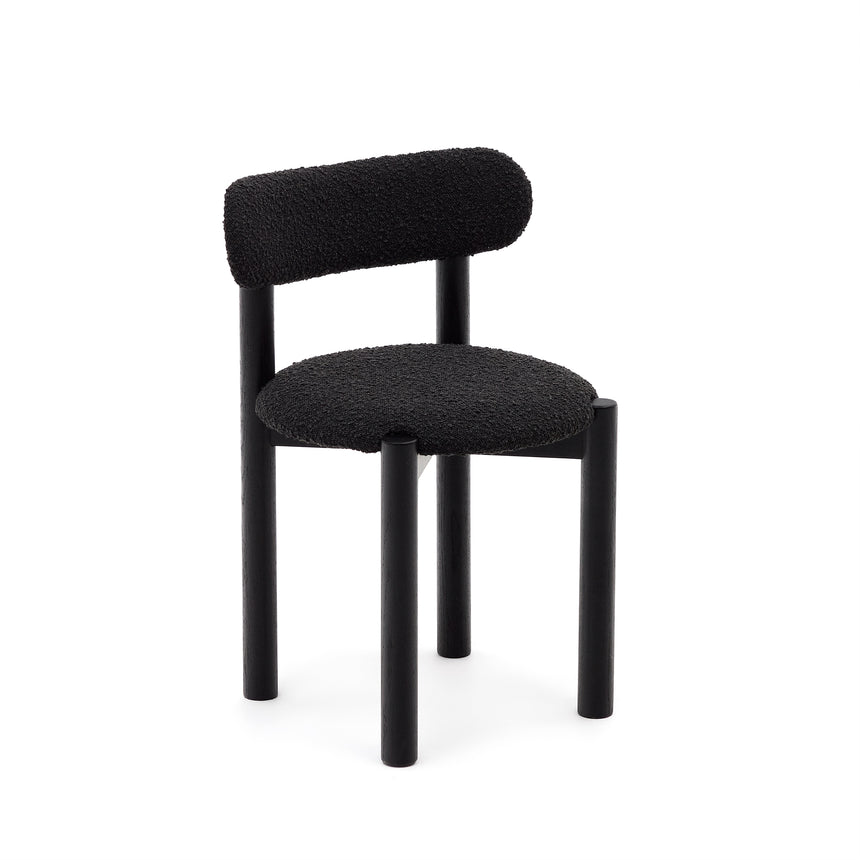 Nebai Stuhl aus schwarzem Bouclé und massivem Eichenholz mit schwarzem Finish - ZEN ZONE Furniture