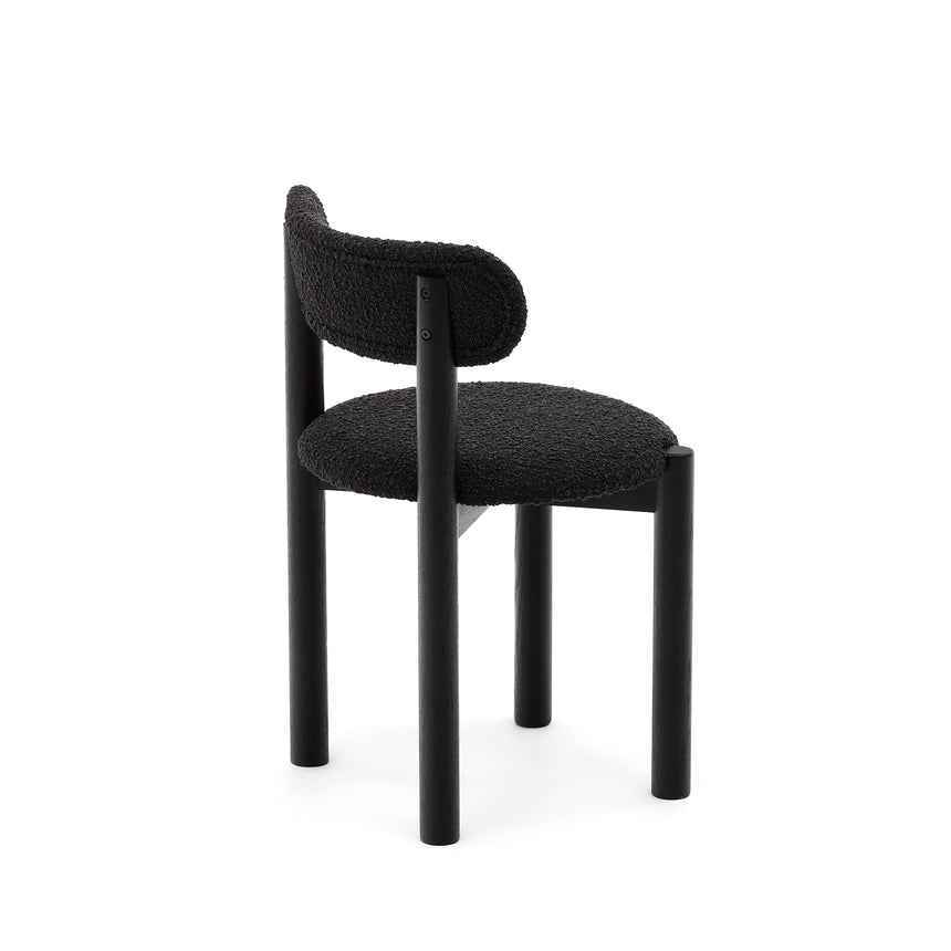 Nebai Stuhl aus schwarzem Bouclé und massivem Eichenholz mit schwarzem Finish - ZEN ZONE Furniture